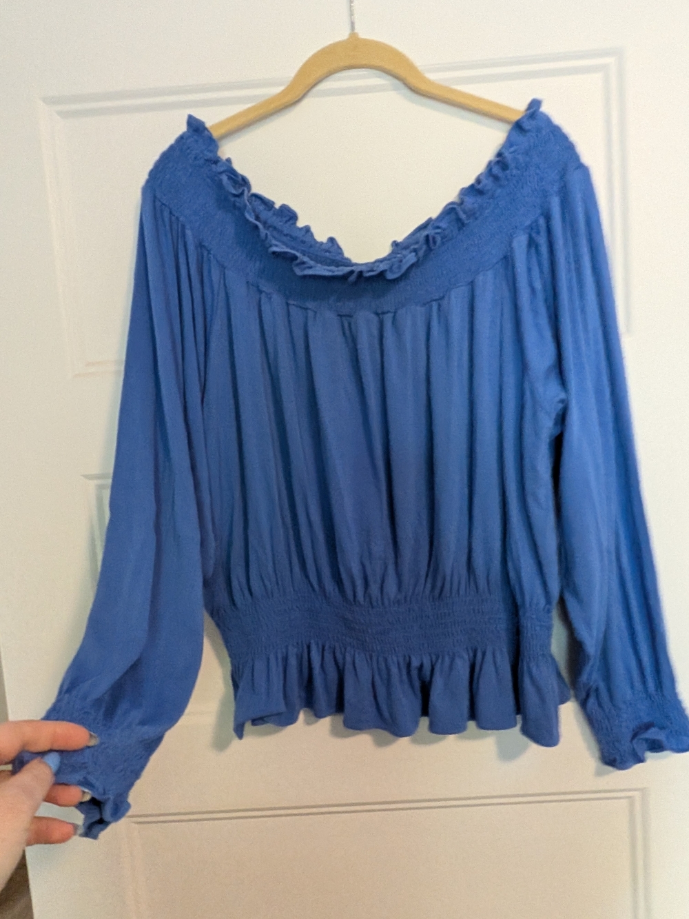 Coquette Romantic Peasant Ralph Lauren Cobalt Blue Smocked Waist Blouse